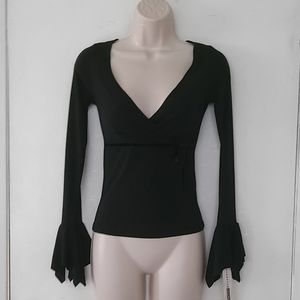 Black Low Cleavage Top with Bell Sleeves